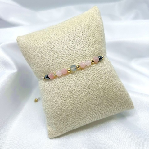 Bransoletka zodiakalna Byk | hematyt, opal różowy, kwarc różowy, labradoryt