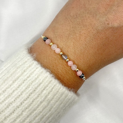 Bransoletka zodiakalna Byk | hematyt, opal różowy, kwarc różowy, labradoryt