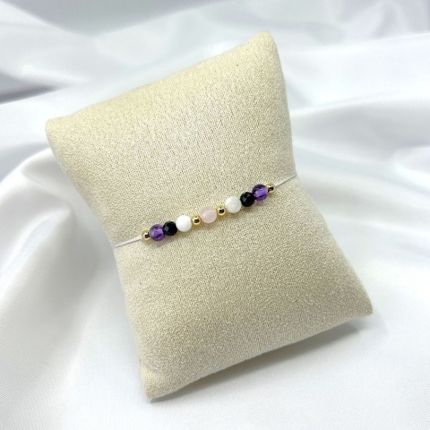 Bransoletka zodiakalna Rak | ametyst, turmalin, kamień księżycowy, kwar różowy