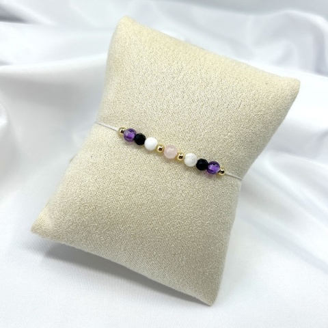 Bransoletka zodiakalna Rak | ametyst, turmalin, kamień księżycowy, kwar różowy