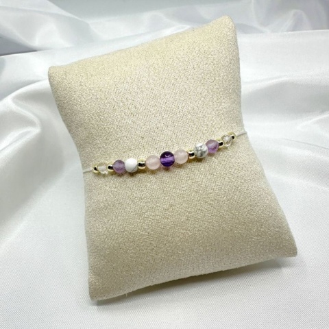 Bransoletka zodiakalna Ryby | kryształ górski, ametyst, howlit, kwarc różowy