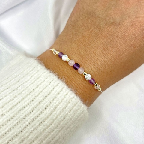 Bransoletka zodiakalna Ryby | kryształ górski, ametyst, howlit, kwarc różowy