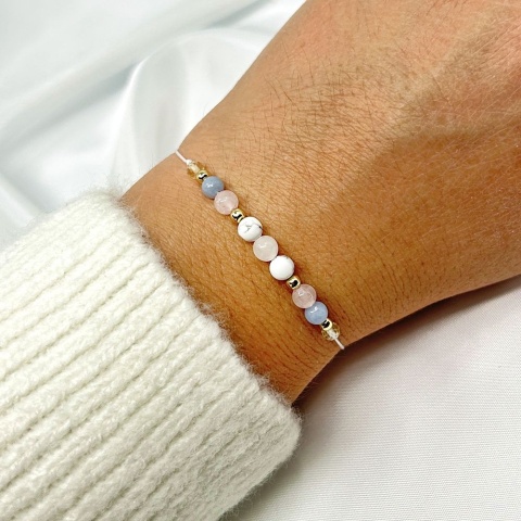 Bransoletka zodiakalna Waga | cytryn, angelit, kwarc różowy, howlit, kryształ górski